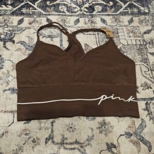 PINK Victoria Secret NWT Seamless Medium Brown Sports Bra with Pink Logo